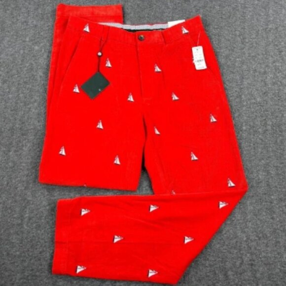 Brooks Brothers Country Club Pants Mens 33x32 Red Sailboat Corduroy Trousers NEW - Picture 1 of 12